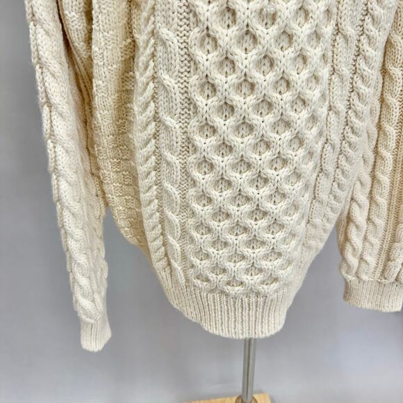 Vintage LL Bean Ireland wool Fisherman ivory cableknit sweater Size X Large XL - Picture 11 of 16